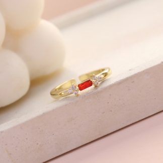 Anillo sencillo baguette rojo