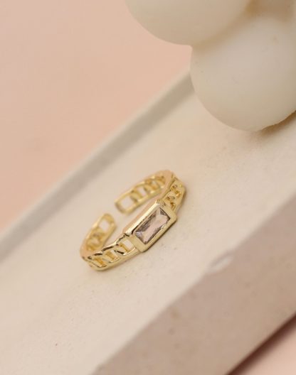 Anillo cadena con baguette blanco