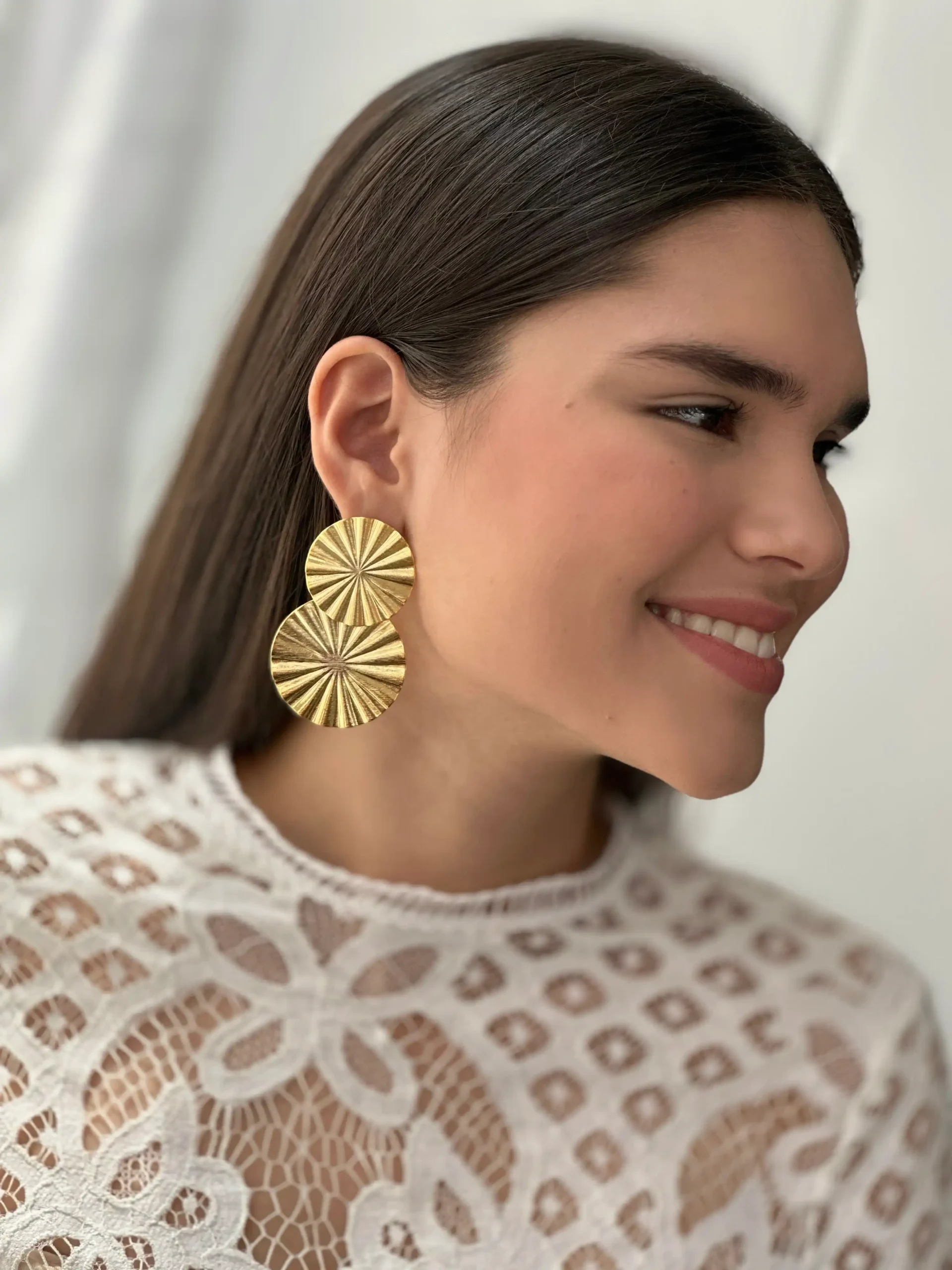 Aretes doble círculo diamantado - Imagen 2