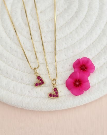 Cadena corazón circones fucsia