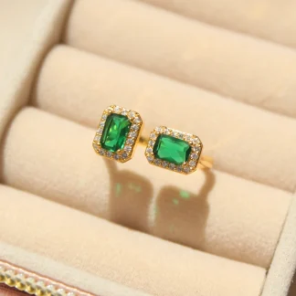 Anillo rectángulo abierto verde