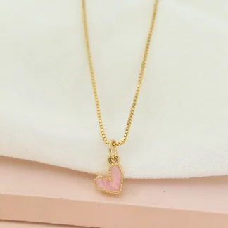 Cadena corazón rosa brillos