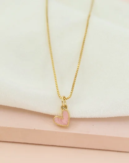 Cadena corazón rosa brillos
